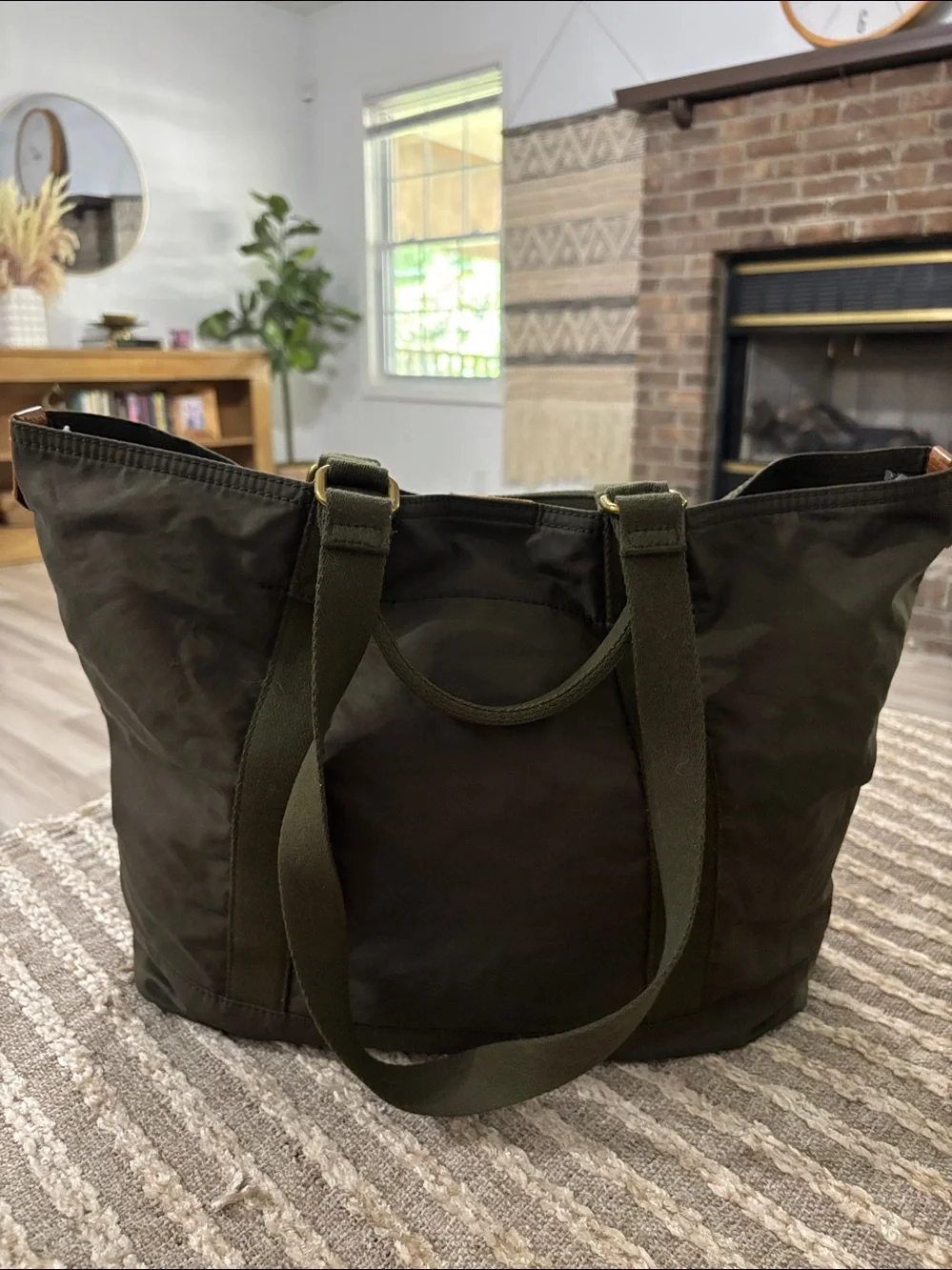 Madewell Olive Green Canvas tote Shoulder with Leather Accent
